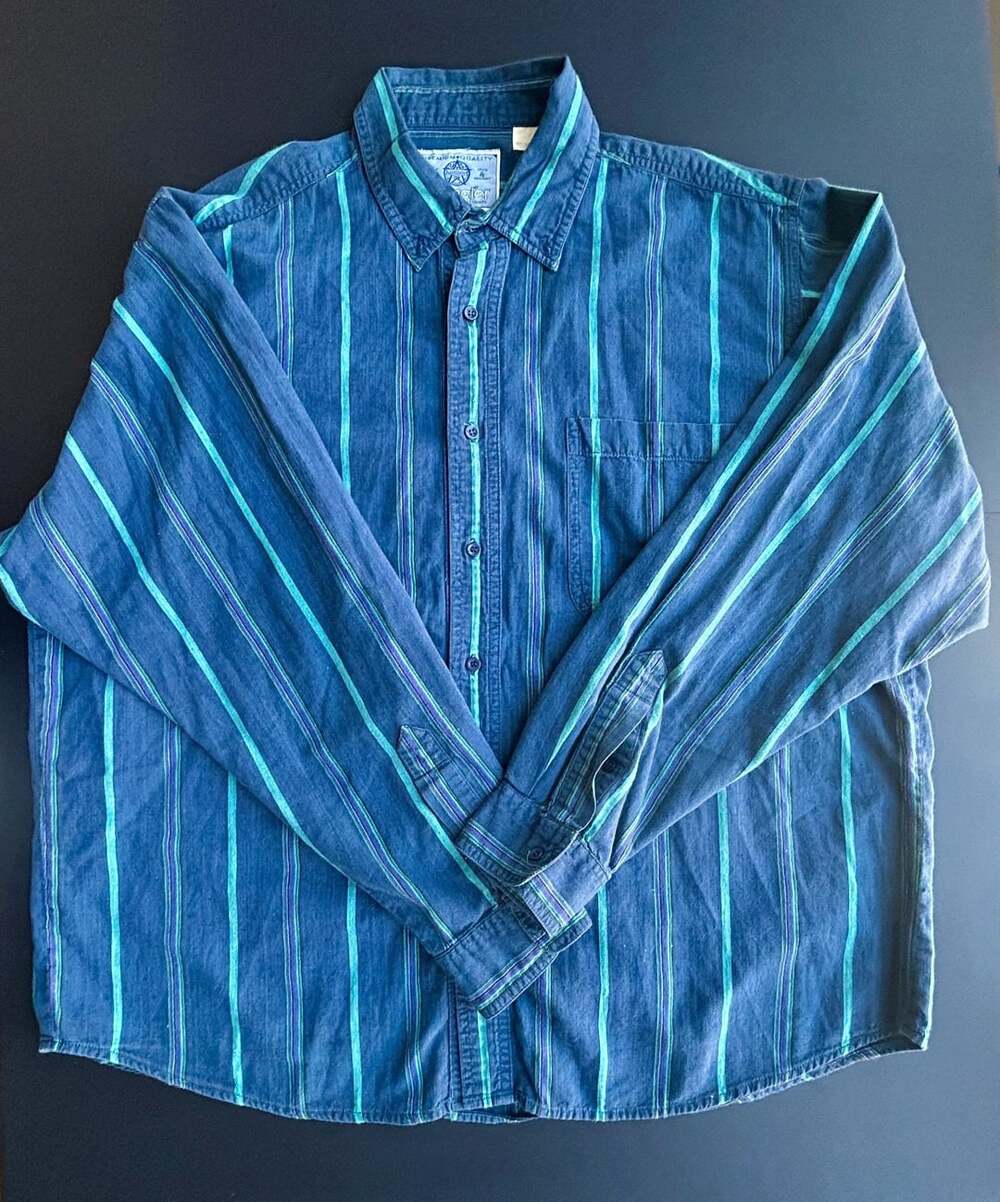Wrangler Striped Button-Down Shirt Size XL Blue